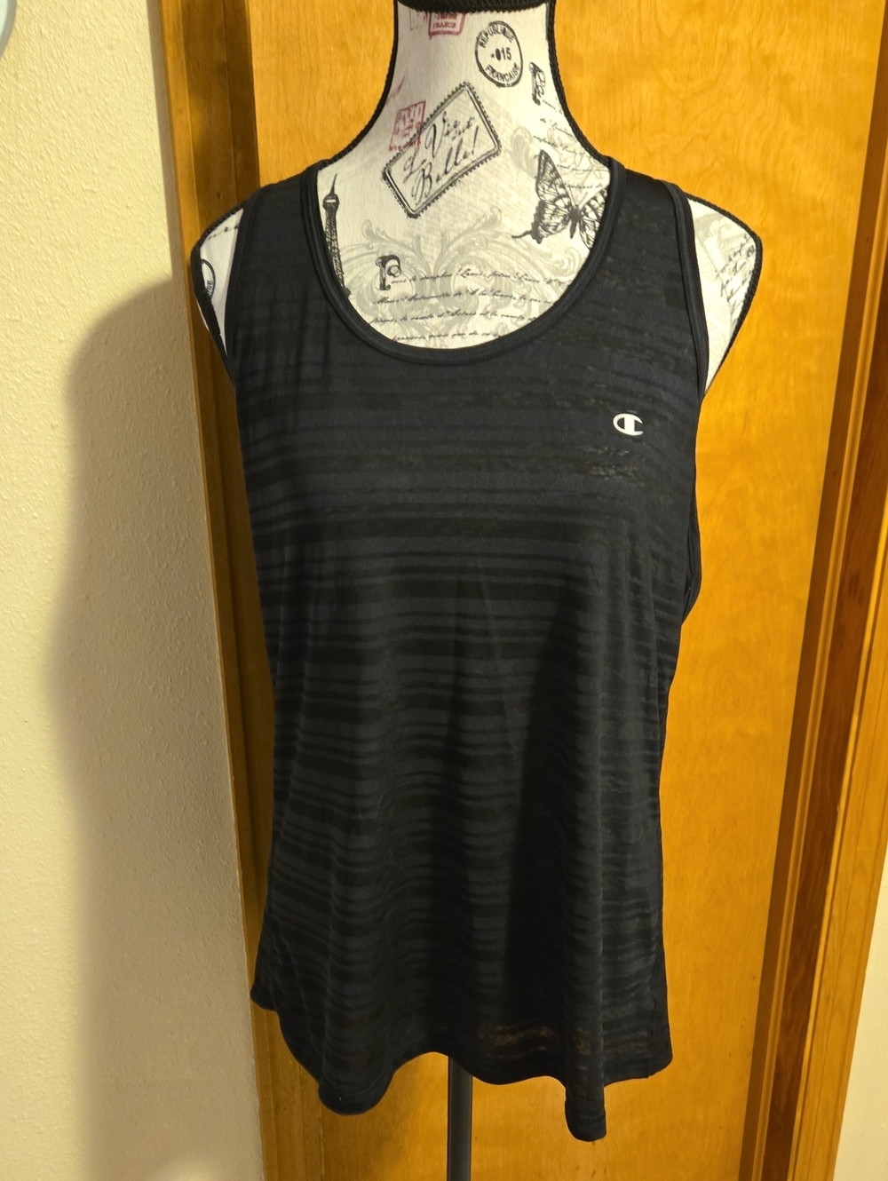 Champion Sheer Black Striped Racerback Tank Top